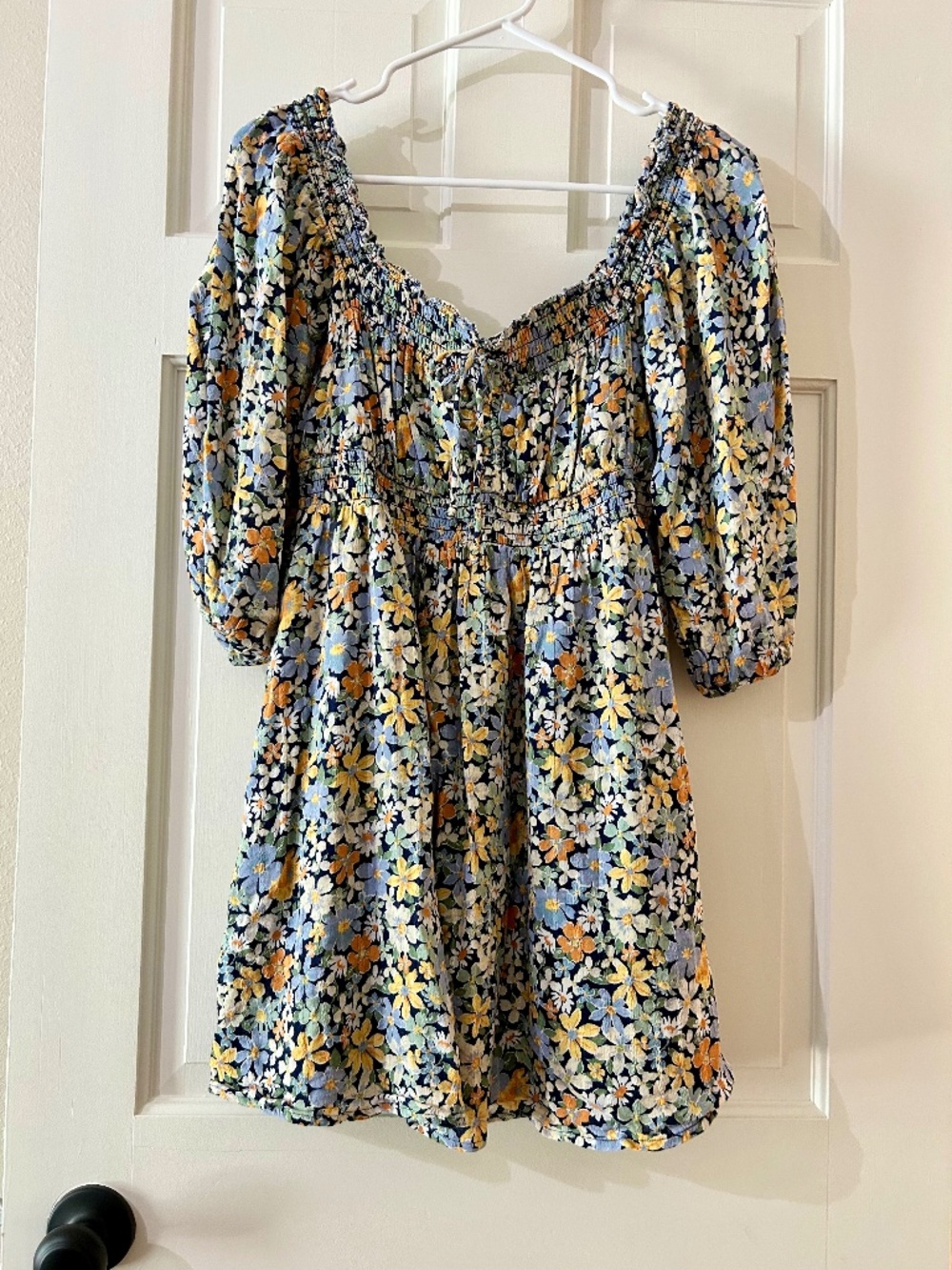 American Eagle Floral Smocked Puff Sleeve Mini Dress Boho